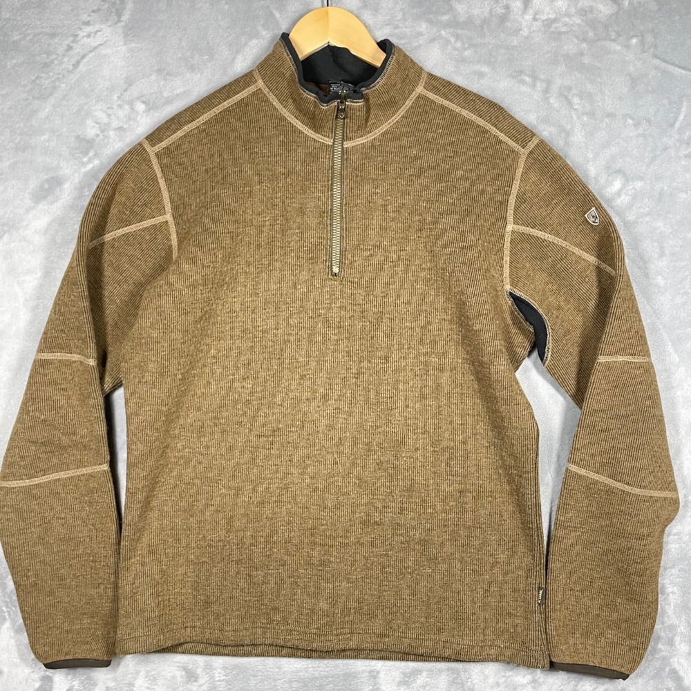 Kuhl ThermoKore Mens Large Brown Wool Blend Quarter Zip Pullover Sweater 4733